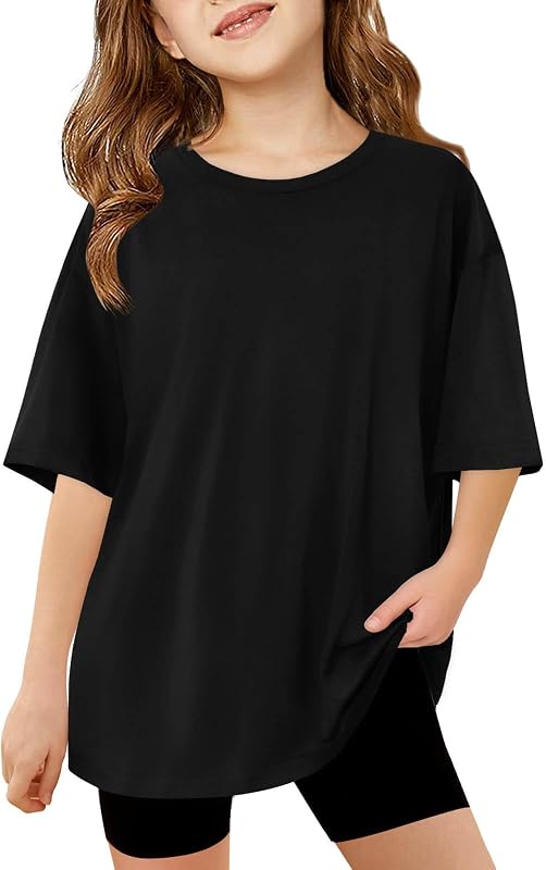 Haloumoning Girls Short Sleeve T-Shirts | Kids, Summer,Girls Shirts,Oversized t shirts,Girls T-Shirts,Oversized Tops, Casual Crewneck, Basic Tees 5-14Y