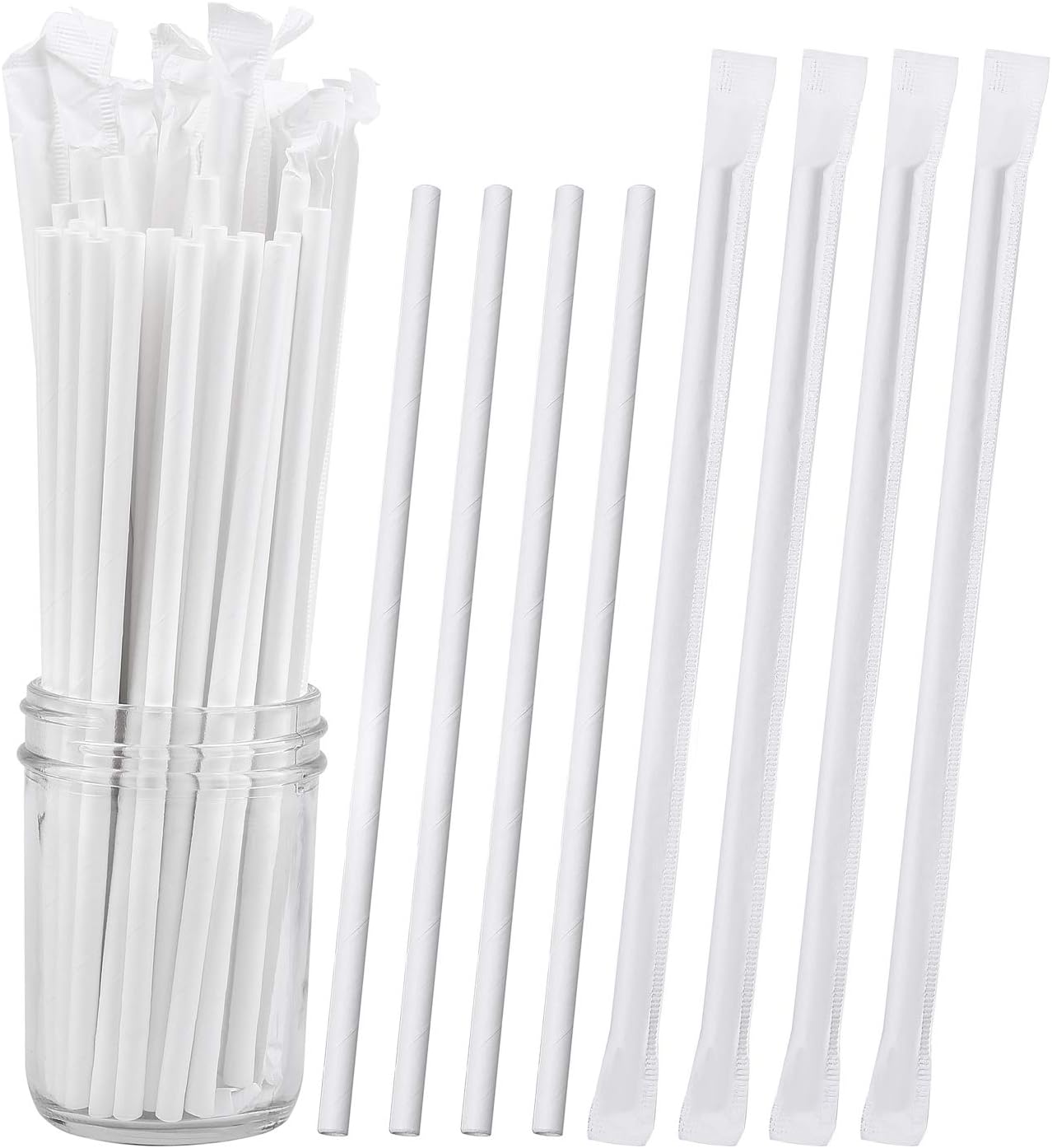 Cooraby 300 Pieces Individually Wrapped Paper Straws White Paper Straws