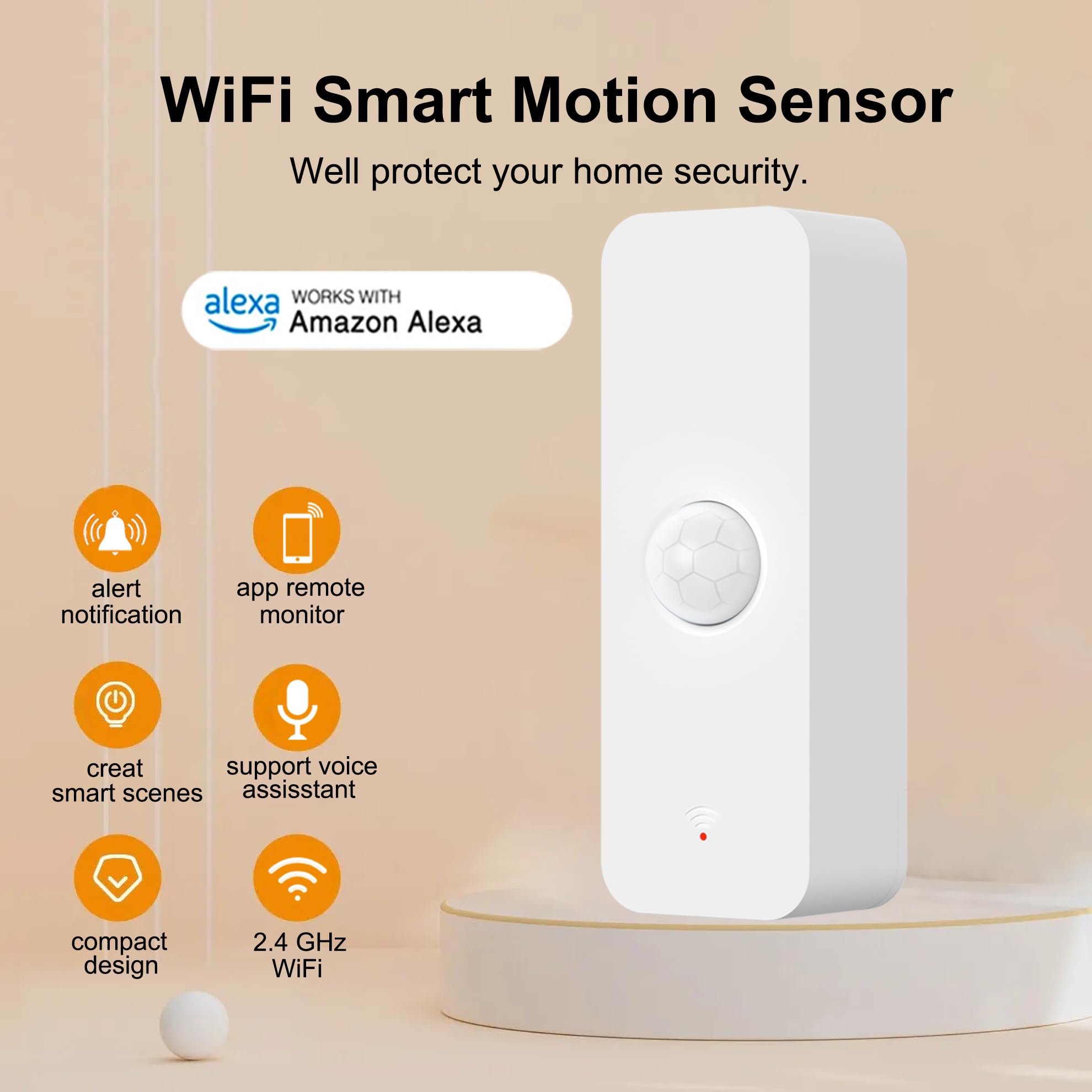 WiFi Motion Sensor: Smart Motion Detector with App Alerts, Wireless Contact Sensor for Smart Home Automation, Compatible with Alexa Echo (4 Pack)