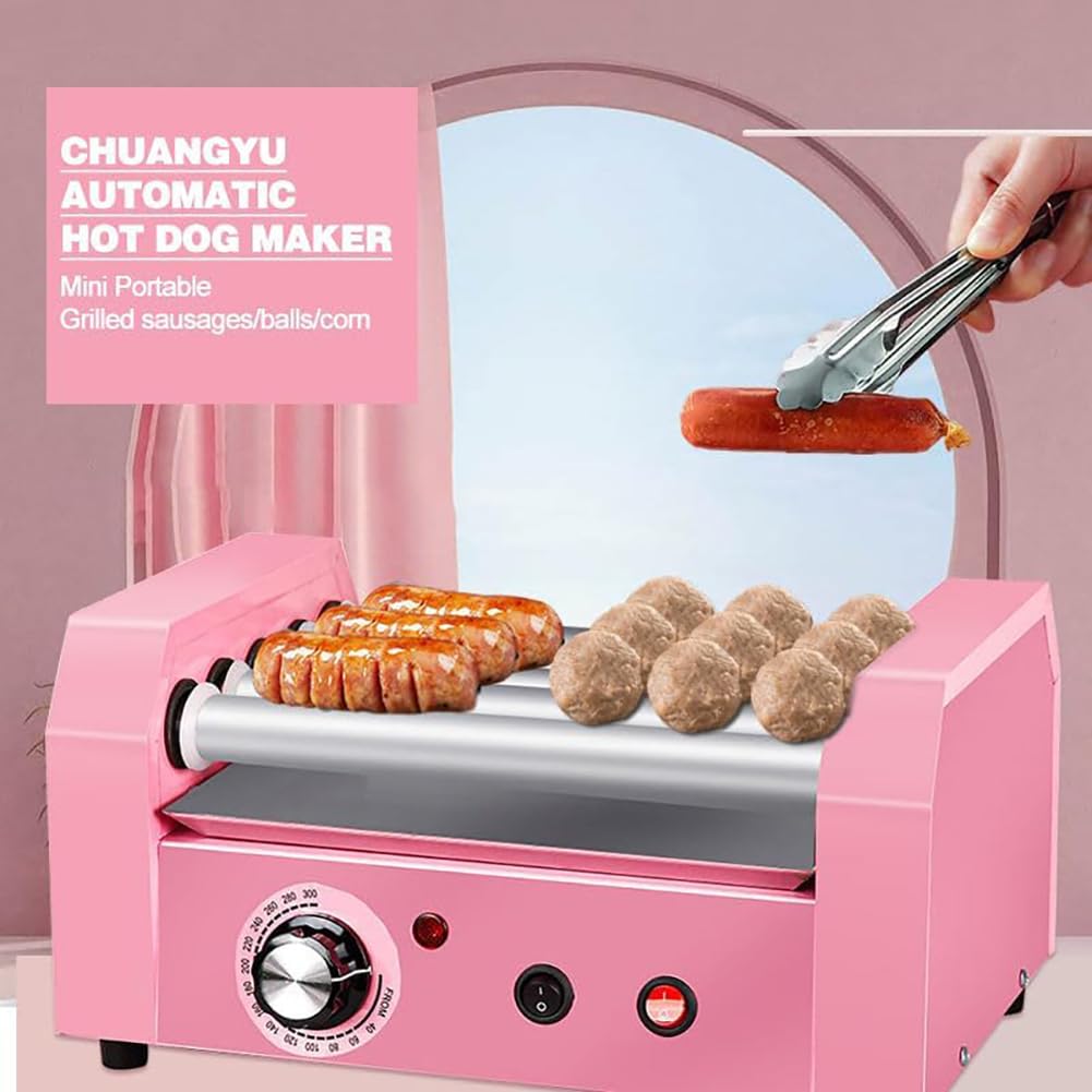 Máquina De Rodillo para Perritos Calientes, Máquina De Cocina con Parrilla con Rodillo para Perritos Calientes De 600 W, Calentador Eléctrico De Cocina con Parrilla De 5 Rodillos, Tambor Giratorio