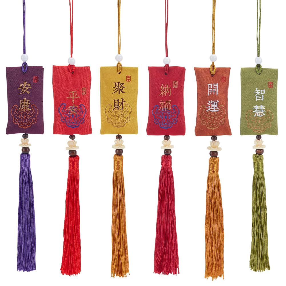 FREEBLOSS6Pcs Good Luck Hanging Sachet Spiritual Salt Pouch with Tassel Good Luck Sachet Charm Lucky Amulets for Blessing Car Friends