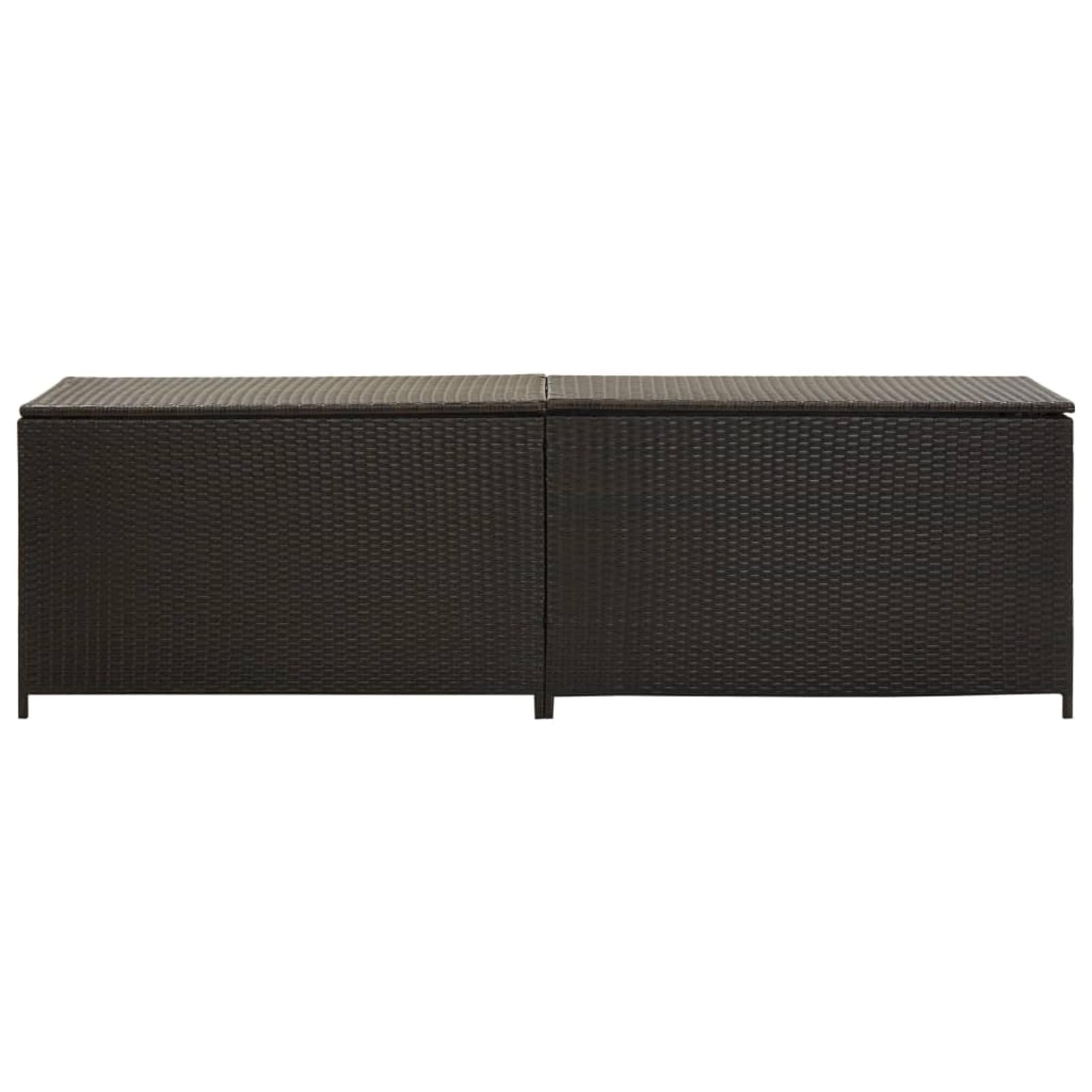 Homgoday Aufbewahrungsbox für den Garten, Truhe für den Außenbereich, Sitzbank für den Außenbereich, mit Aufbewahrungsbox, aus Polyrattan, 200 x 50 x 60 cm, Braun