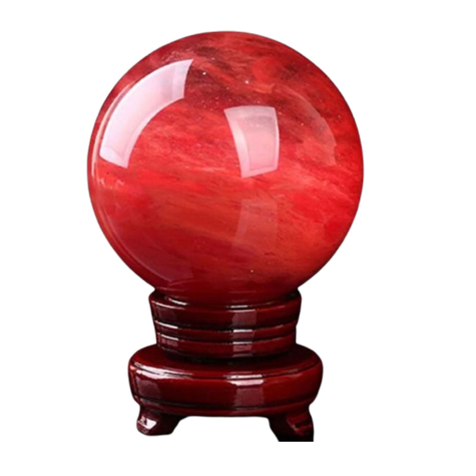 ICXLPMC Red Crystal Ball with Wooden Stand Smelting Quartz Gemstone Sphere for Feng Shui Divination Home Decoration,10cm