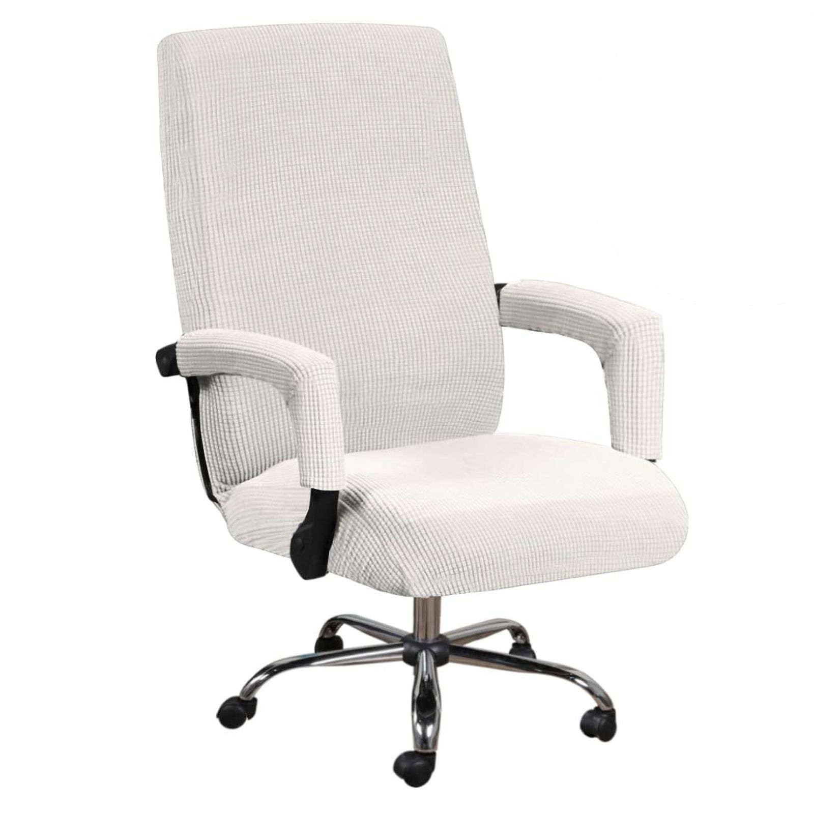 JHLD Spandex Office Chair Covers, Stretch Computer Office Chair Covers Jacquard Rotating Chair Slipcovers With Zippers Removable Washable For Computer Chair-ivory-XL