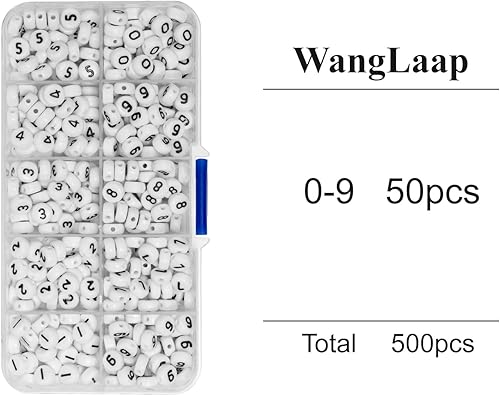 Miniatura 2 de 500 cuentas de números de acrílico de 0.16 x 0.27 pulgadas (0.157 x 0.276 in), cuentas redondas para pulseras sin cuello, joyería de la amistad,