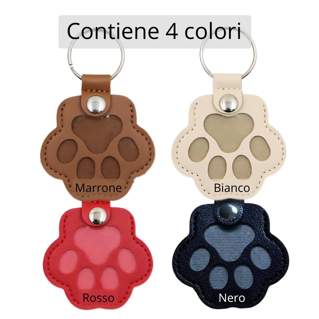 ZEXI 4 Portachiavi Raccogli Pelo per Cani e Gatti, Set da 4 Porta Pelo a Forma di Zampa per Pelo Animale, Accessorio per Cani Gatti, Pelle PU, Nero, Rosso, Marrone, Bianco