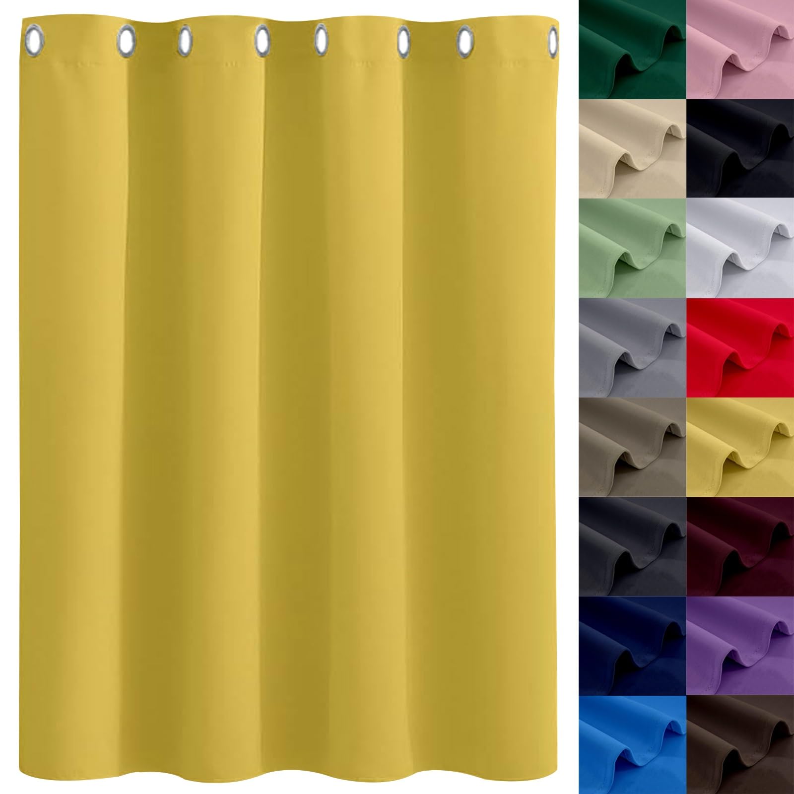 GAIFNAG Blackout Curtains, Short Curtains 140 x 270 cm Insulated Energy Efficiency Eyelet, Multiple Size and Colour Crushed Velvet Thermal Insulated Curtains for Bedroom and Living Room, Yellow