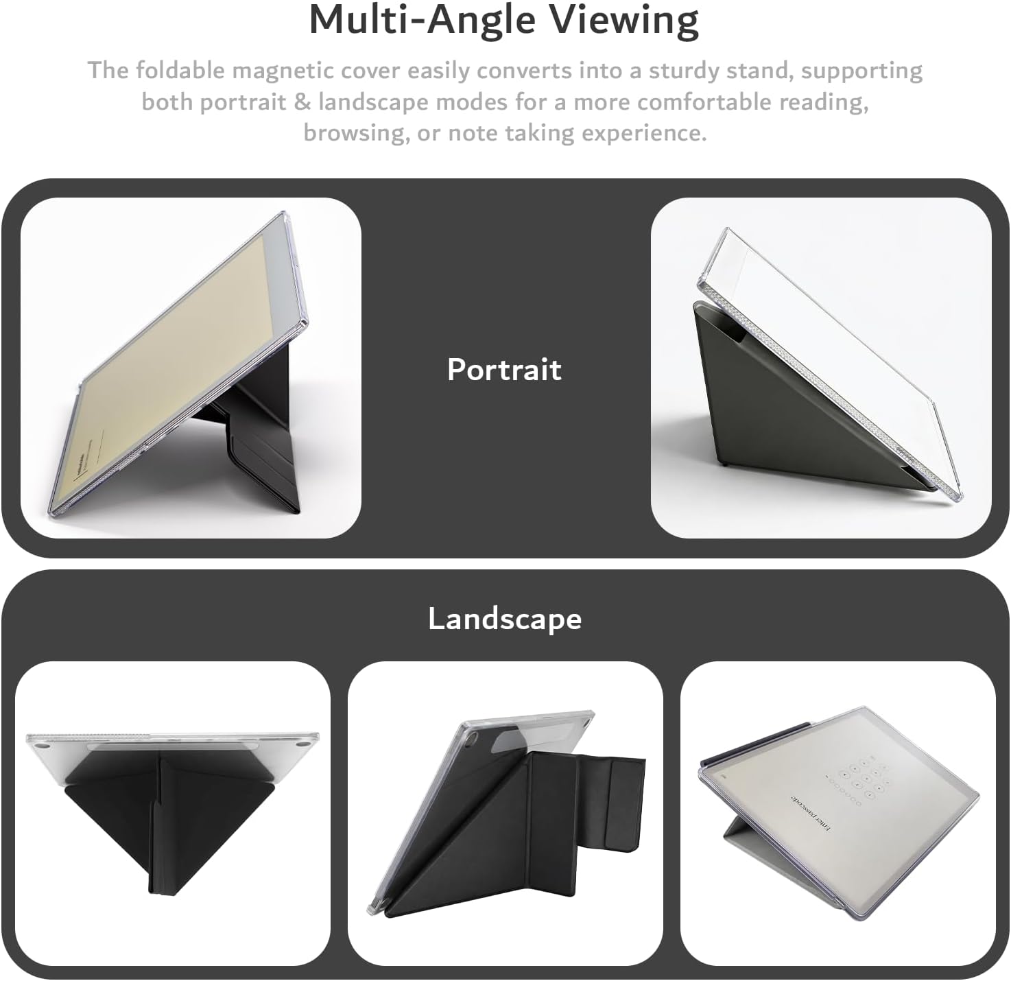 TUDIA M-FLIP Detachable Clear Magnetic Case for Remarkable Paper Pro 11.8" - Slim Transparent Cover with [Auto Wake/Sleep] Strong Magnetic Closure, Foldable Stand & Built-in Stylus Slot (Black)