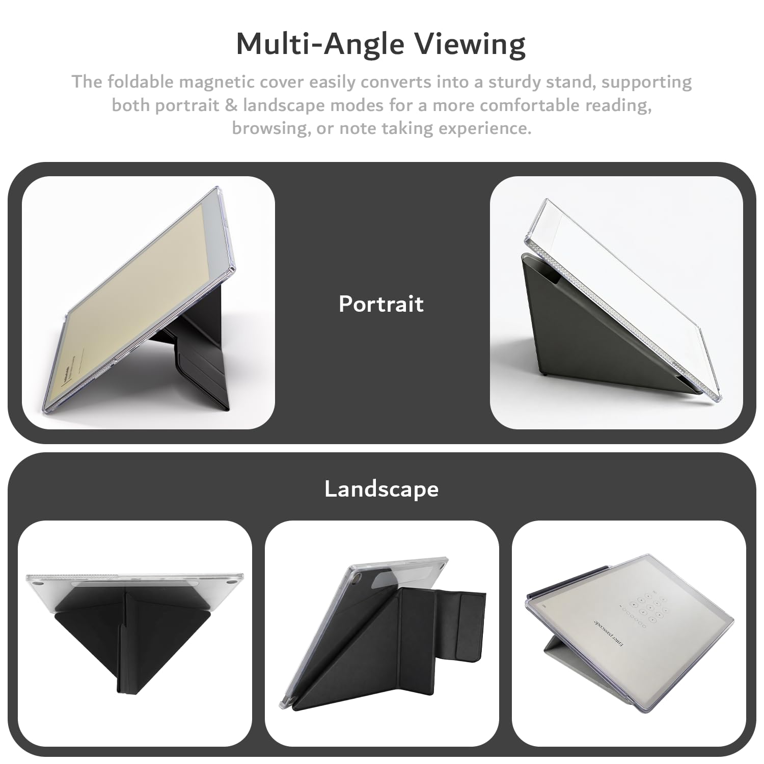 TUDIA M-FLIP Detachable Clear Magnetic Case for reMarkable Paper Pro 11.8" - Slim Transparent Cover with [Auto Wake/Sleep] Strong Magnetic Closure, Foldable Stand & Built-In Stylus Slot (Black) — view 6