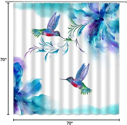 Miniatura 4 de Cortina de ducha de colibrí, retro, acuarela, floral, azul, morado, planta, pájaro, fantasía, primavera, creativo, impresión artística, concisa,