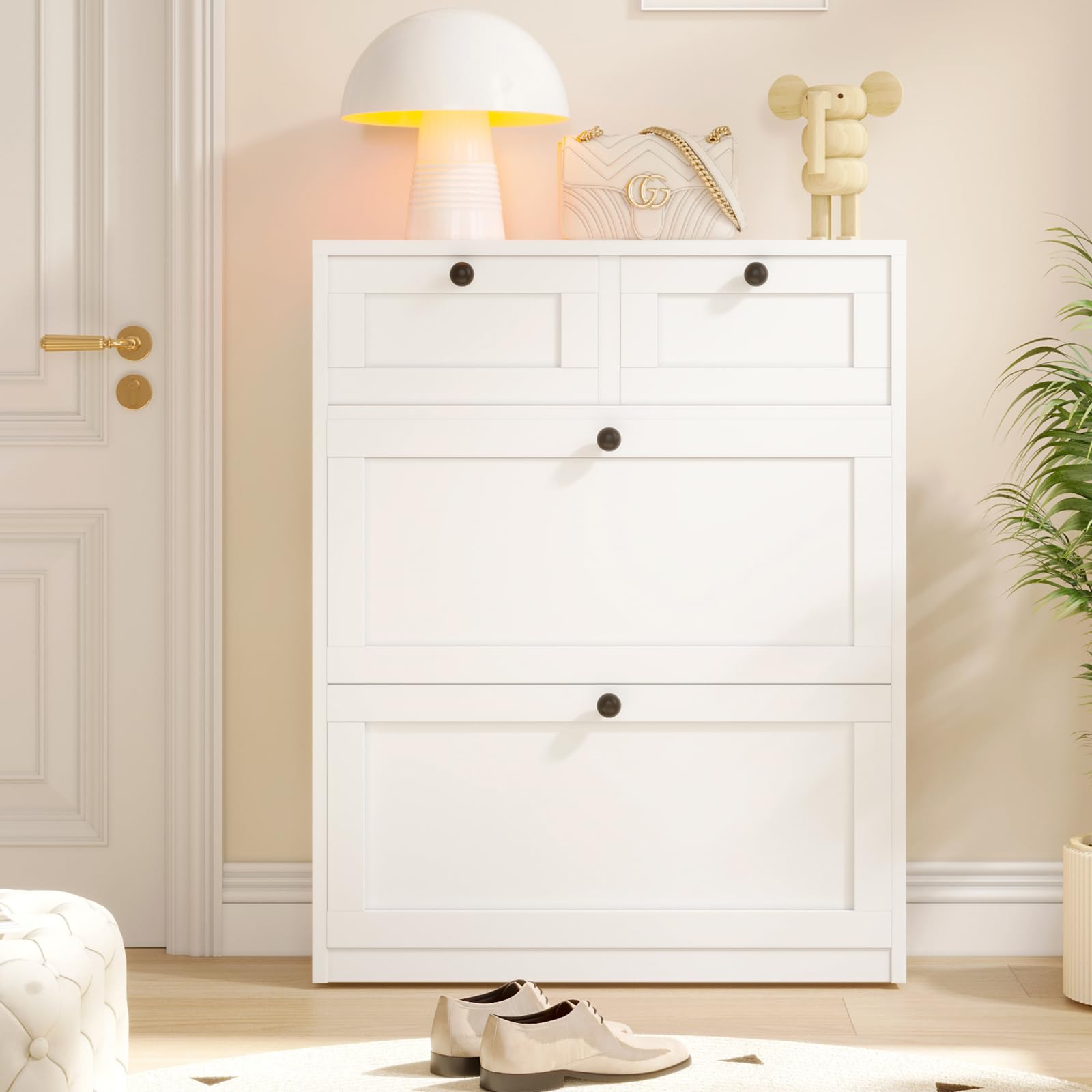 VOWNER Zapatero Estrecho, 2 Puertas, Zapatero Entrada Recibidor, 80 x 24 x 100 cm (Largo x Ancho x Alto), Blanco, para Entrada Estrecha, Pasillo