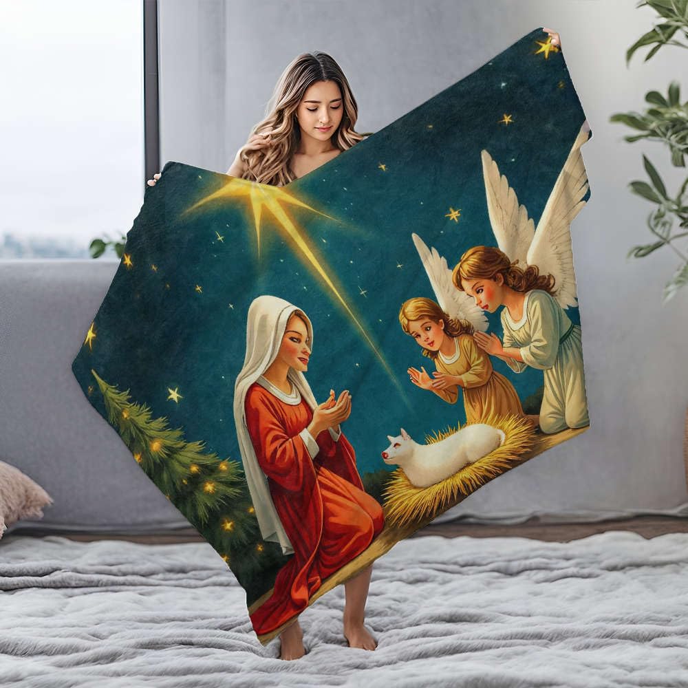 Couverture en flanelle chiot Crèche de Noël pour des soirées au coin du feu