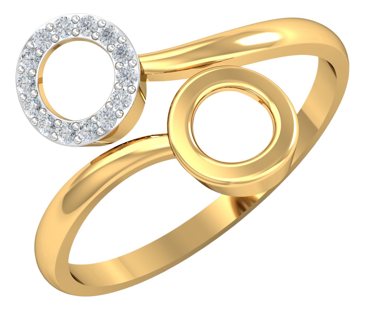 18KT Yellow Gold Twin Circles Open Ring for Women-image-32