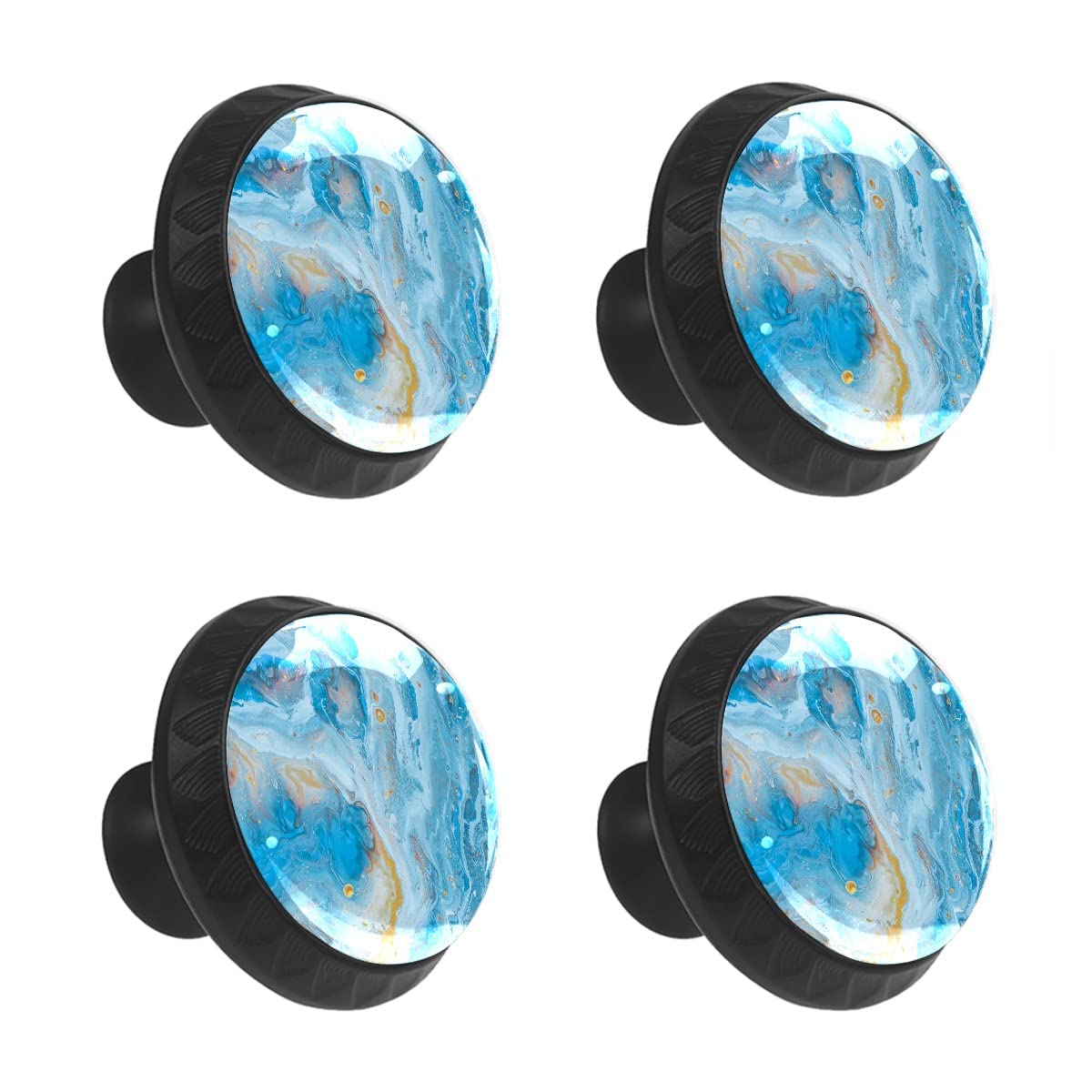 4 Pcs Crystal Glass Cabinet Drawer Knob,Turquoise Marble Texture Round Drawer Knobs Kitchen Cabinets Dresser Cupboard Wardrobe Unique Pulls Handles