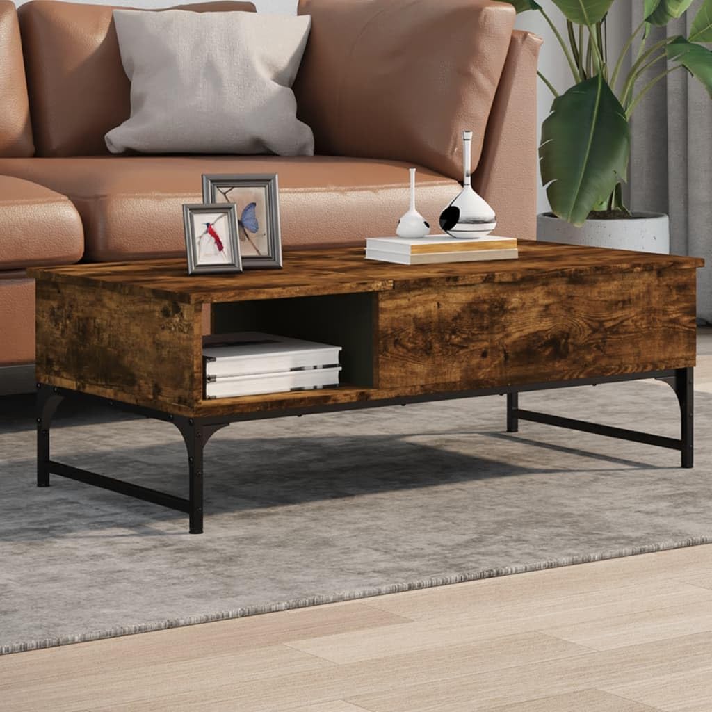 Homgoday Table basse en chêne fumé 100 x 50 x 35 cm en bois d'ingénierie et métal, table d'appoint pour salon, salle de réception d'invités, chambre à coucher et mobilier de bureau