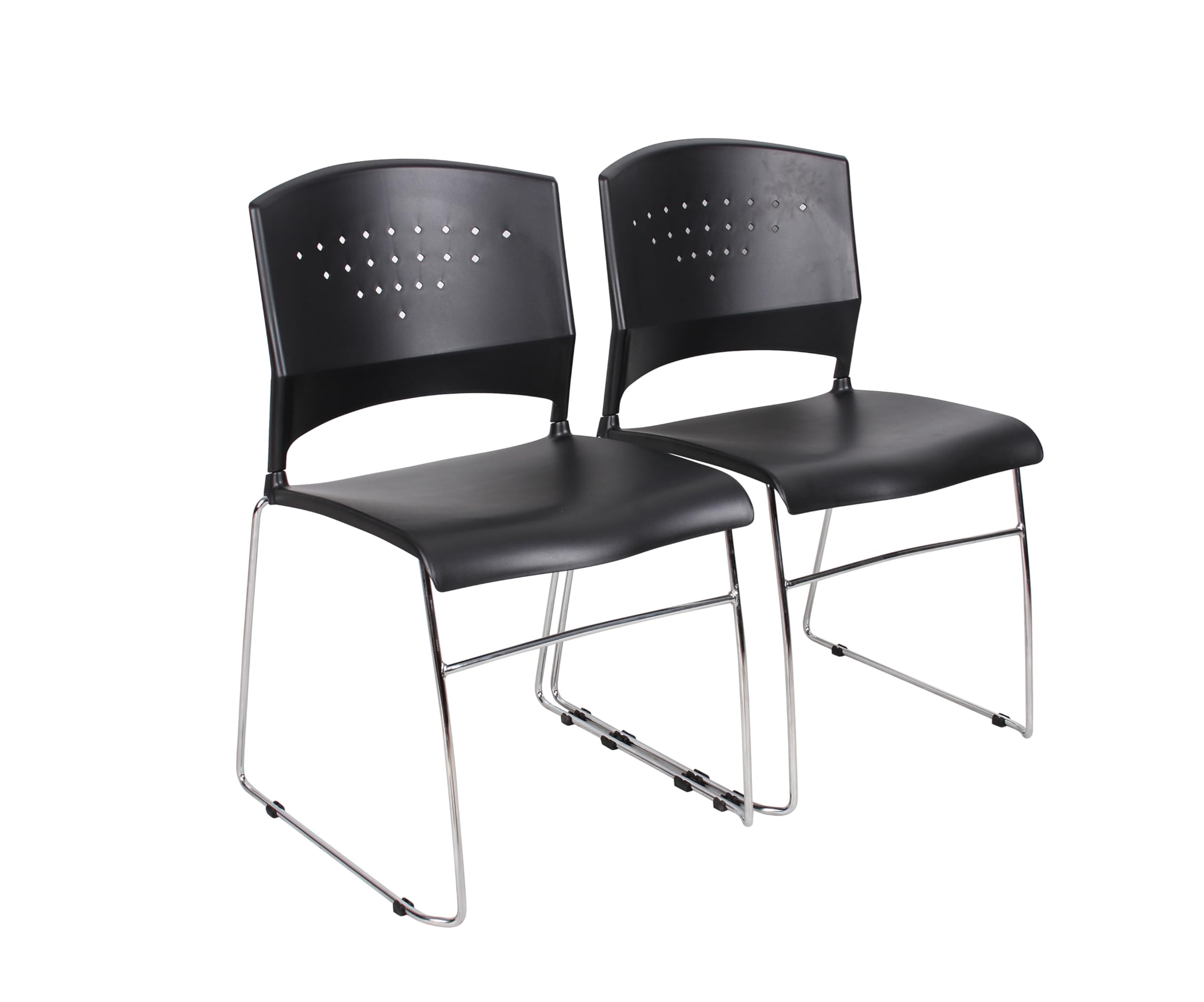 Boss Office Products Chrome Frame Stack Chair 2 Pack in Black