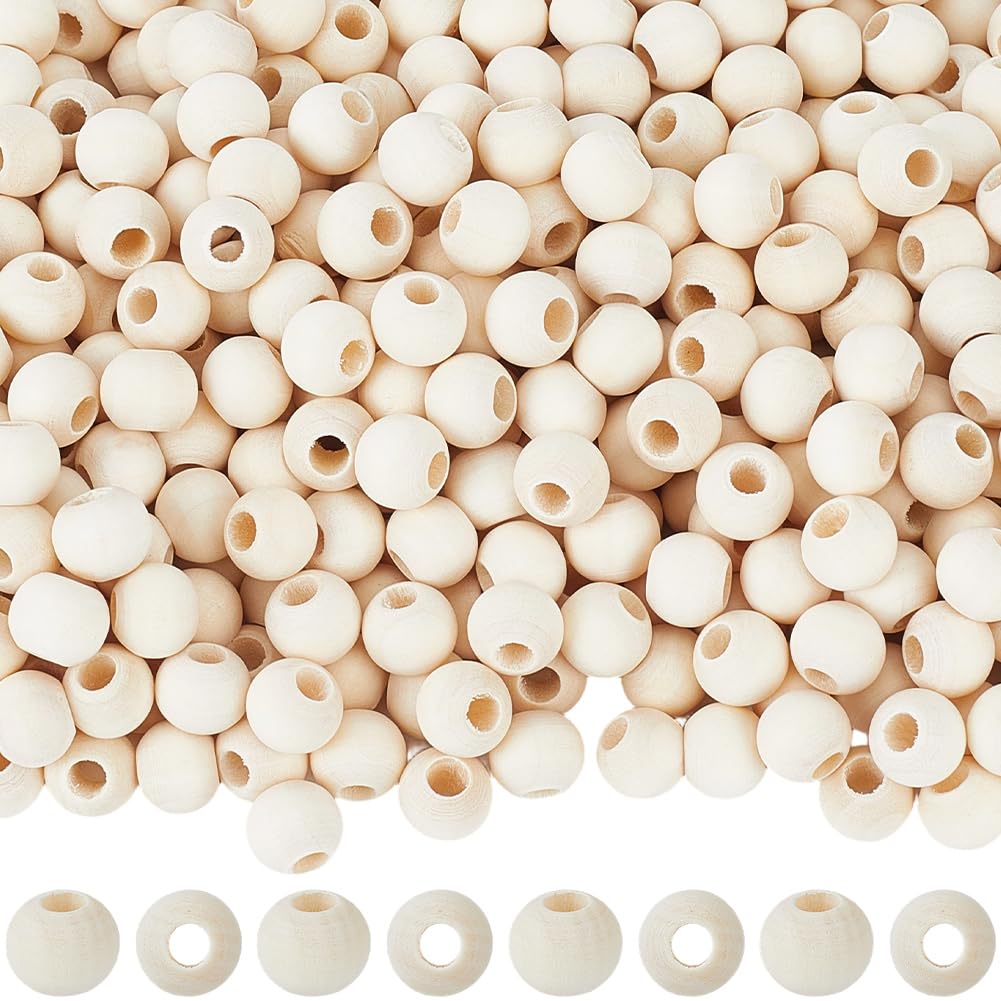 PONABEADIY 1 Box 800PCS 10MM Natural Wood Round Beads with Large Hole Wooden Ball Macrame Unfinished European Spacer Loose Hair Bead Bulk for Jewellery Making Necklaces Bracelets DIY Craft Supplies