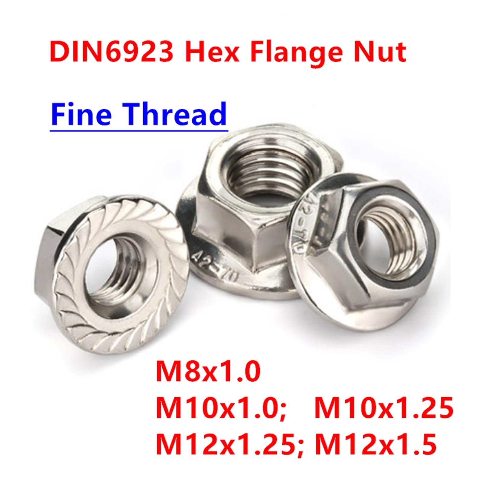 5-10 Pz Filo Fine M8x1.0 M10x1.0 M10x1.25 M12x1.25 M12x1.5 304 In Acciaio Inox Dado Esagonale Dadi Flangiati Seghettato Dado Di Bloccaggio (Size : M8 X 1.0 (10pcs - Foto 6