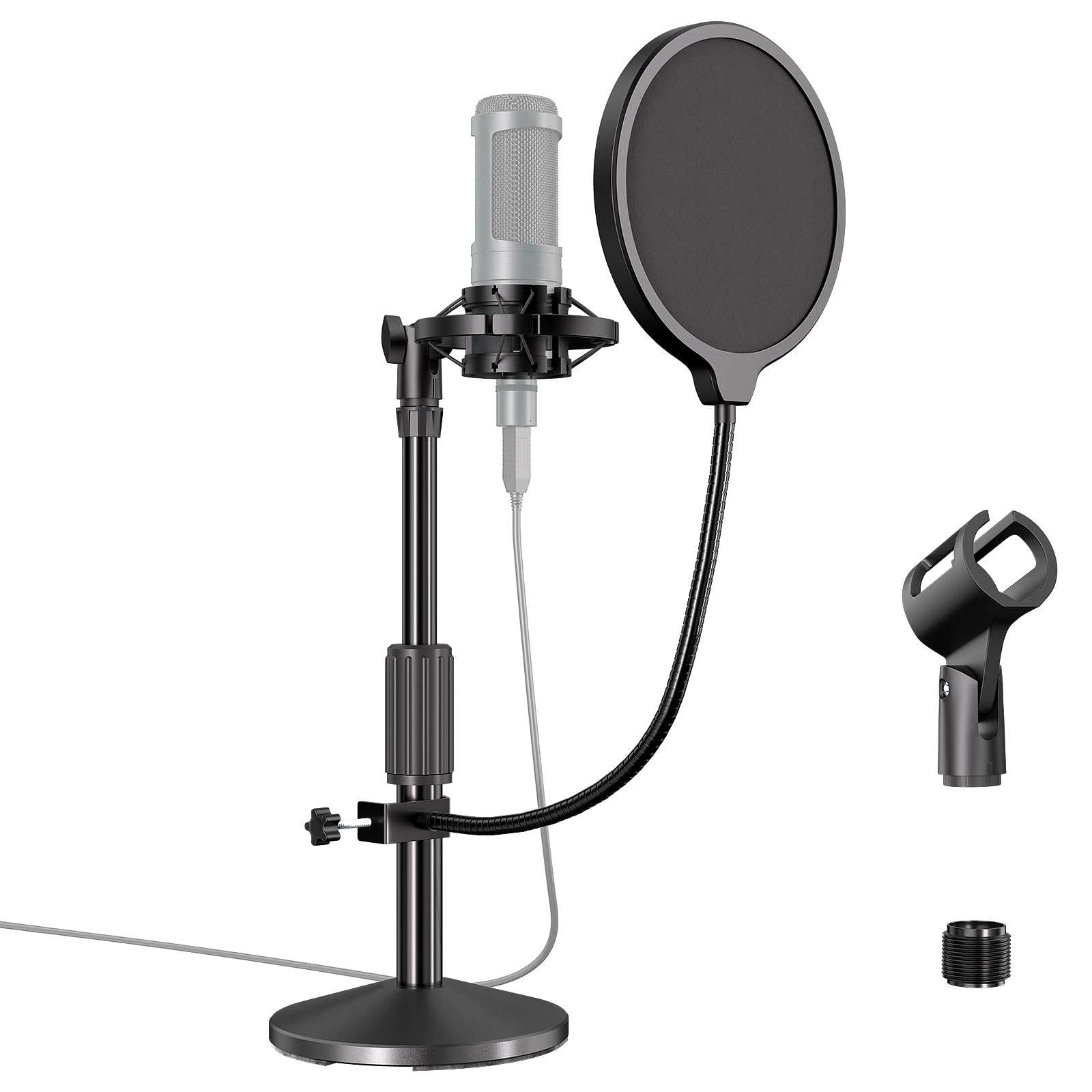 Desktop Microphone Stand,Adjustable Height Mic Stand with Pop Filter Shock Mount Mic Clip 3/8" to 5/8" Adapter,Compatible with AT2020|AT2035|AT2040|QuadCast S|Razer Seiren X| Blue Snowball |Shure