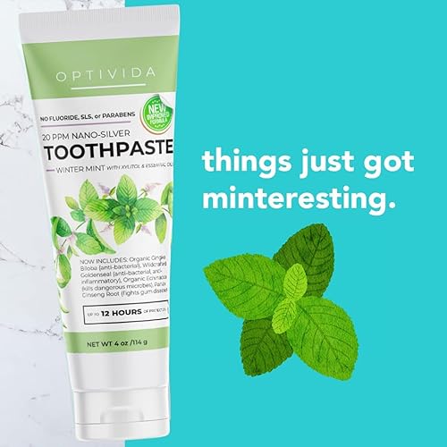 Miniatura 2 de Optivida - Pasta de dientes coloidal de coral plateado  Pasta de dientes de calcio, xilitol y menta 20 ppm Nano Silver - Encías saludables - Sin
