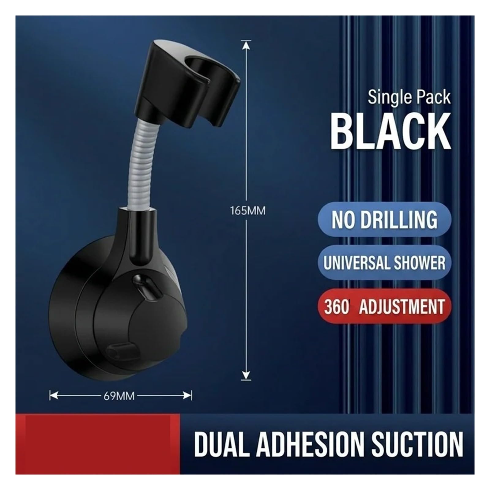 Soporte de cabezal ducha ajustable, soporte adhesivo montaje en pared, rotación 360 ​​grados, boquilla mano resistente, baño Adecuado para cabezales de ducha(Cone Black)