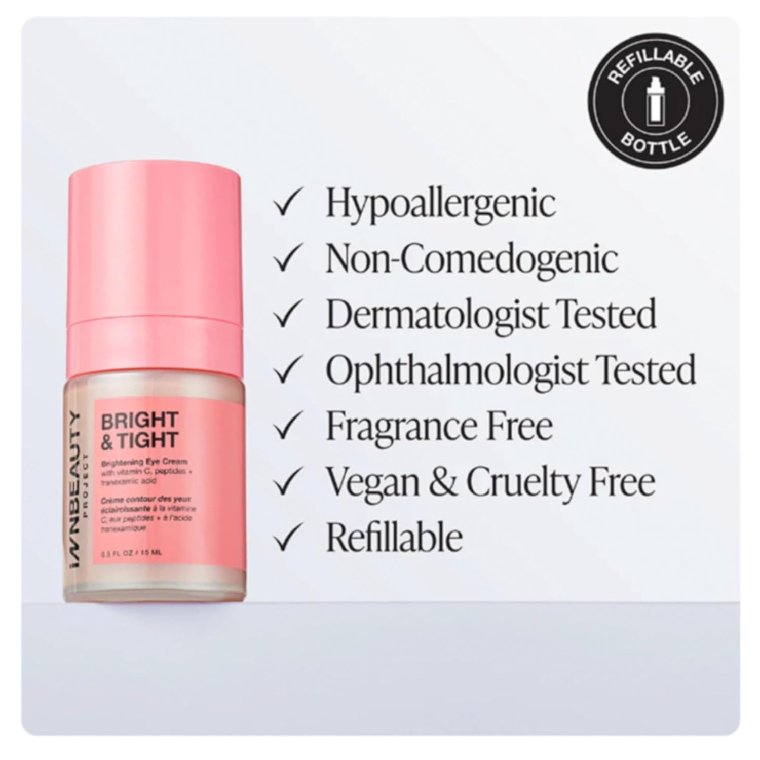 Innbeauty Project Bright & Tight Eye Cream with Vitamin C & Peptides for Dark Circles & Firming, 0.5 OZ (15ml) - Image 3