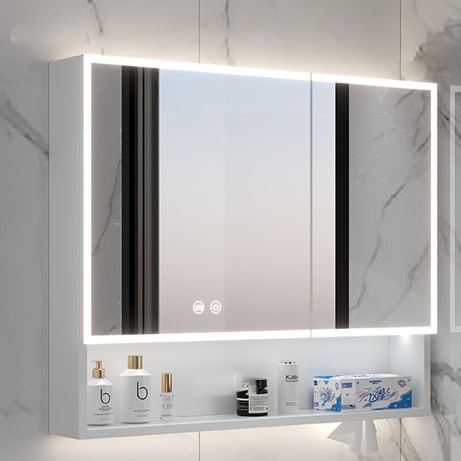 Mueble Espejo Baño Espejo Baño con Luz Y Estantes Gabinete de Espejo de Baño de Iluminación LED con Mucho Espacio de Almacenamiento 3 Temperaturas de Color RegulablesAntivaho para Ahorrar Espacio(Ligh