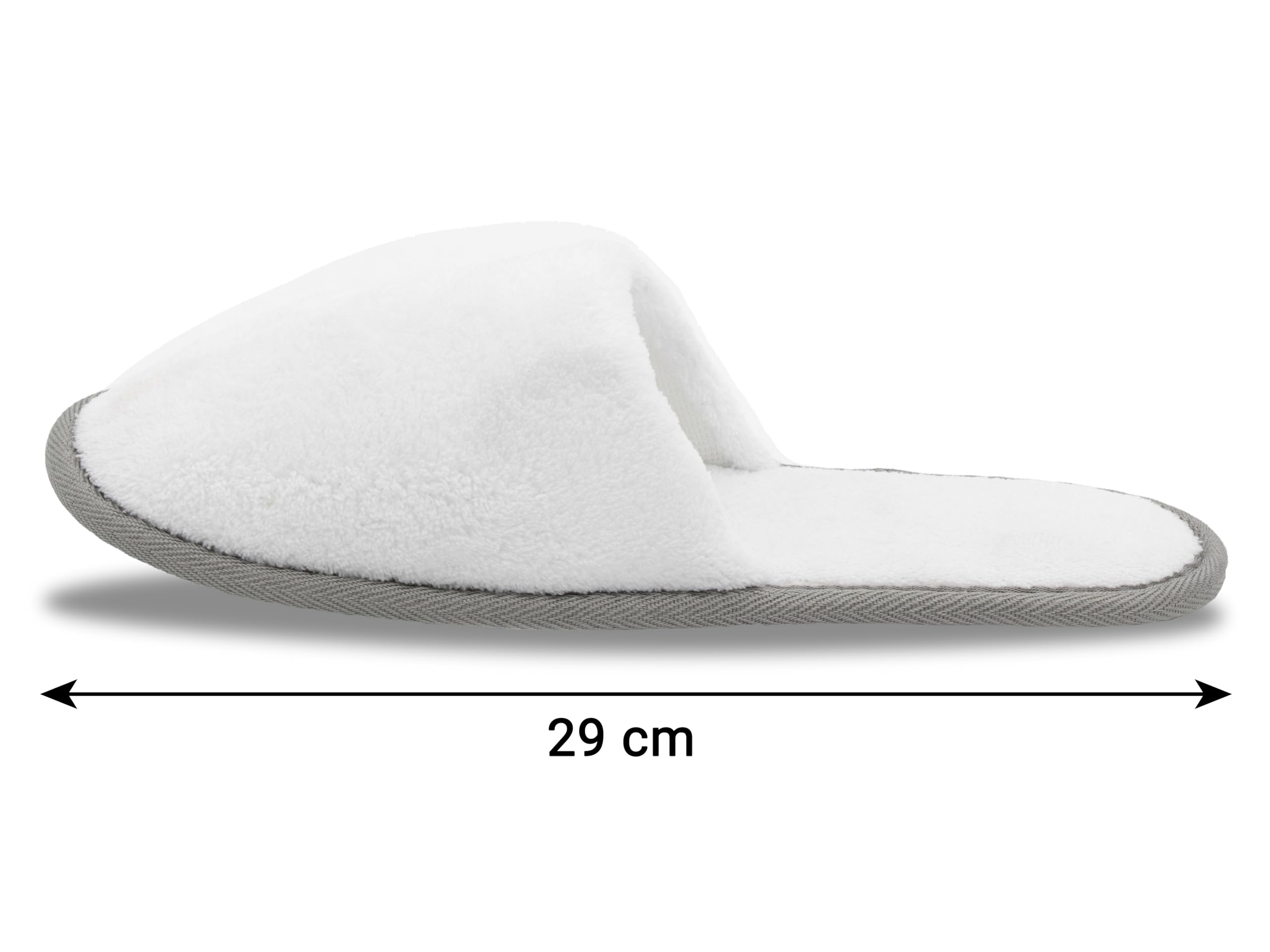ZOLLNER Einwegslipper in weiß mit grauem Rand - Frottierslipper für Reise, Spa und Zuhause - rutschhemmende Noppensohle - geschlossene Spitze - Einheitsgröße - Hotelqualität, 506