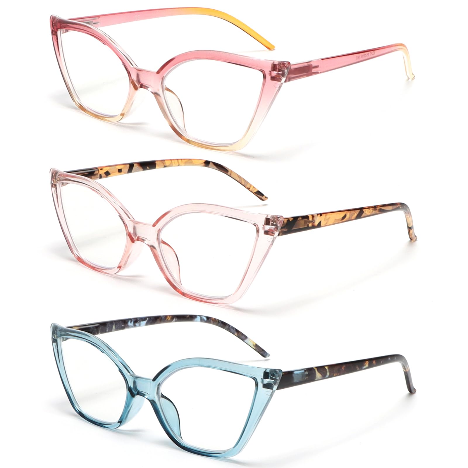 Kodilin Women's Reading Glasses Anti Blue Light Cat Eye Glasses for PC with Spring Hinge, 1.0 1.5 2.0 2.5 3.0 3.5, Pink Champagne Blue