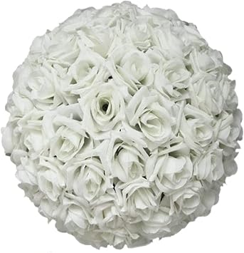 HomeABC 10 Inch Artificial Romantic Rose Flower Ball for Home Outdoor Wedding Party Centerpieces Decorations, 10 Pack, White
