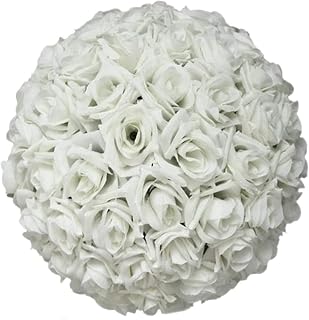 HomeABC 10 Inch Artificial Romantic Rose Flower Ball for Home Outdoor Wedding Party Centerpieces Decorations, 10 Pack, White
