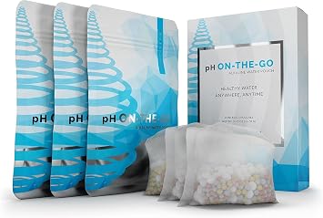 Invigorated Water pH ON-The-GO Portable Alkaline Water Filter Pouch, High pH Water Alkalizer for Bottles, Jugs, Pitchers - Filters 98 Liters / 26 Gallons 3-Pack