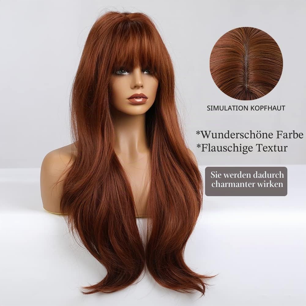 Esmee 26 Zoll Dunkelrotbraun Perücken für Frauen synthetische hitzebeständige Faser natürliche lange Welle Perücken für tägliche Partei Cosplay tragen