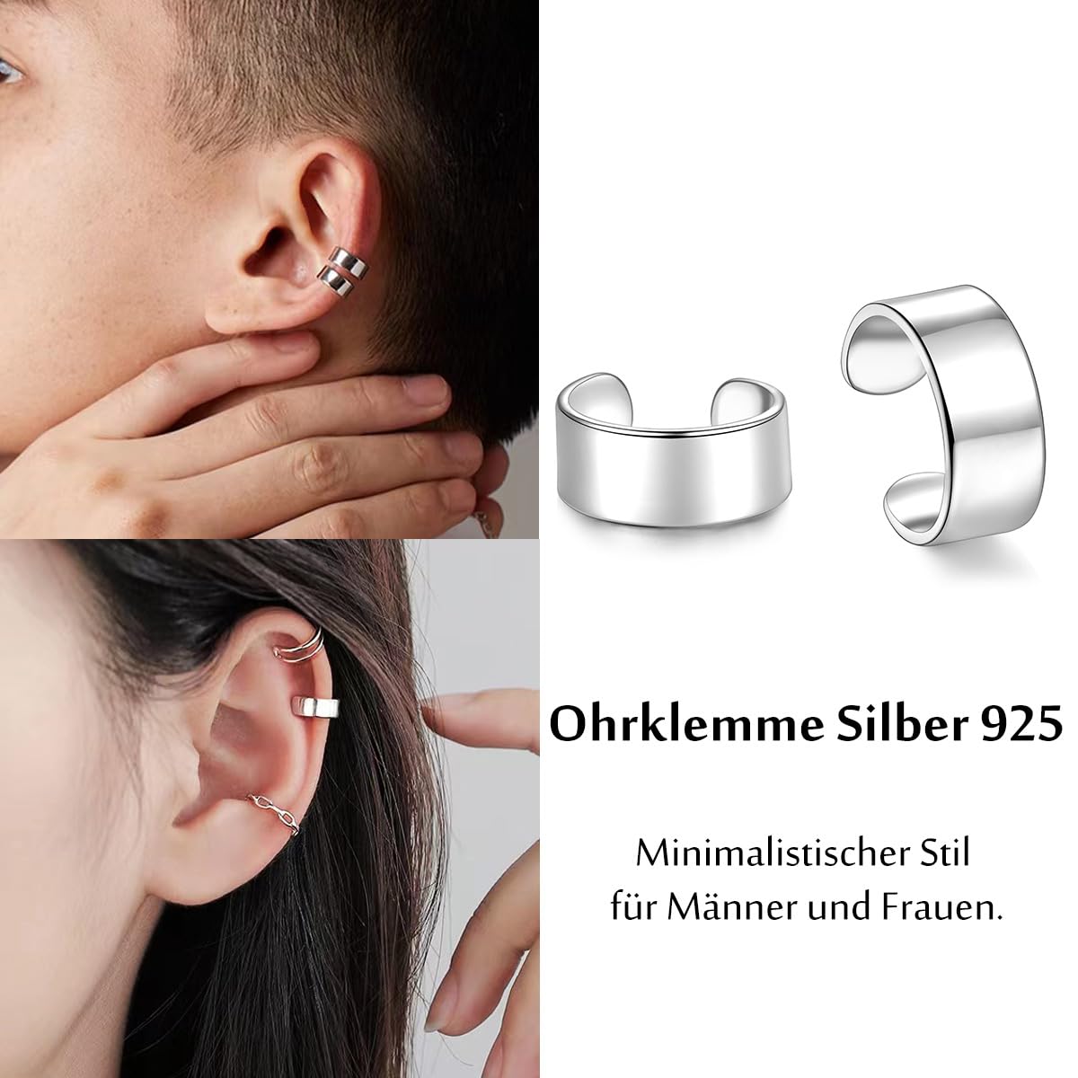 Ear Cuff Argent 925 Clip D'oreille Fausse Manchette Oreille Fau Piercing Oreilles Cartilage Boucles D'oreilles pour Homme Femme