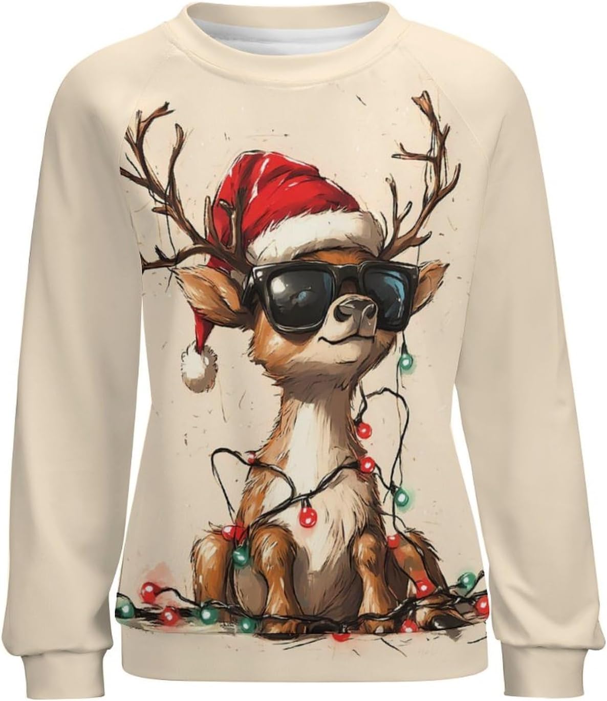HOTYD Womens Cute Deer Print Christmas Sweatshirt Casual Long Sleeve Crew Neck Graphic Sweatshirt Oversized Pullover Tops - Image 4