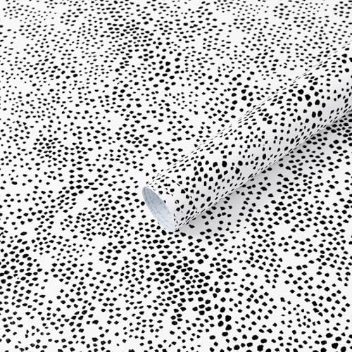 Image of Yomshi Peel and Stick Wallpaper White and Black Sticky Back Plastic Roll Modern Polka Dots Wallpaper Textured Waterproof Renter Friendly Vinyl Wrap for Furniture Bedroom Living Room 44 x 1000 cm
