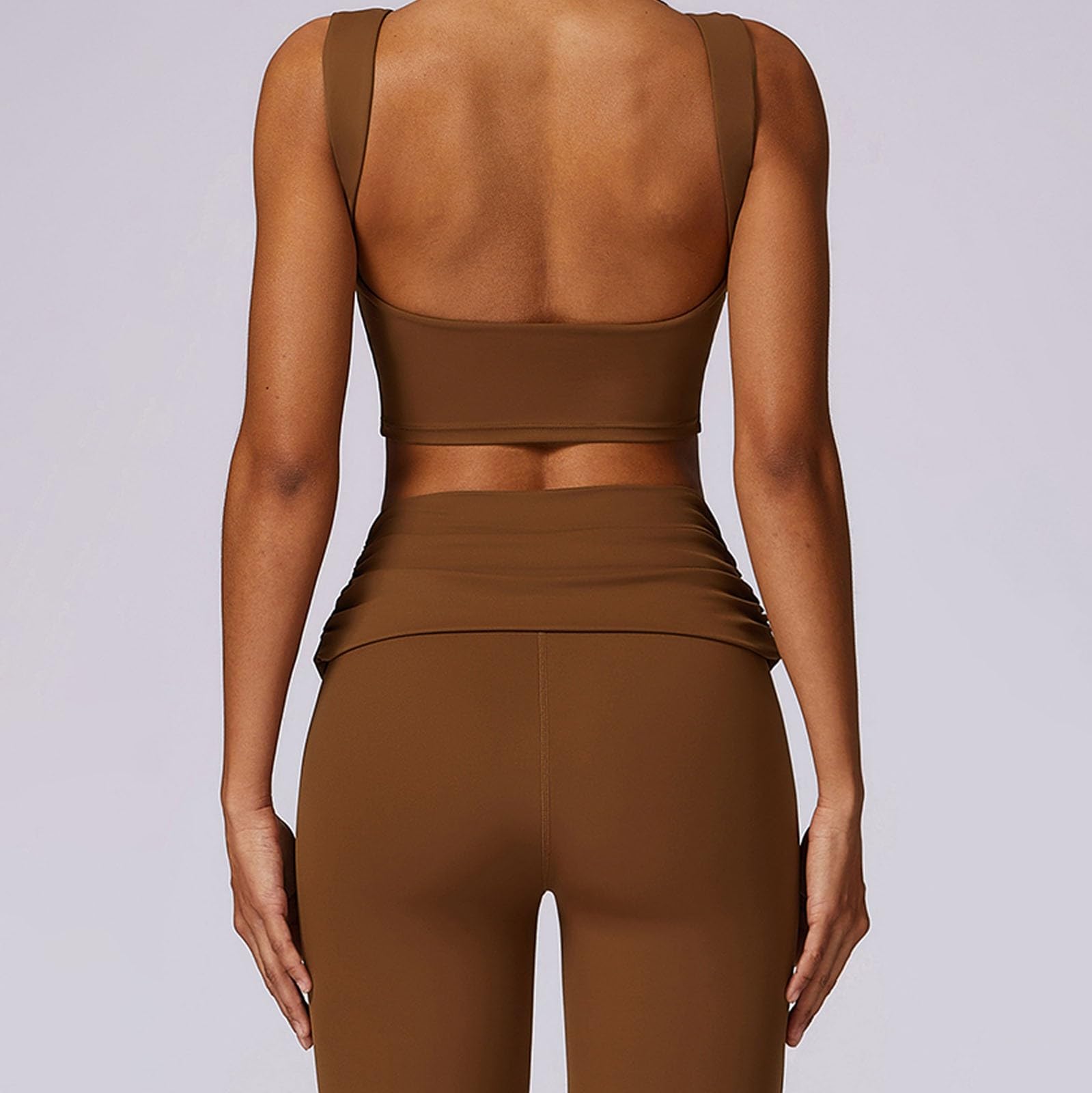 Ensemble Sport Femme Sexy- Ensemble Yoga sans Manches Fitness Gilet Séchage Rapide Coupe Slim Évasé Pantalons Couleur Unie Décontracté Confortable Chic Et Élégants Extérieur Running Tailleurs