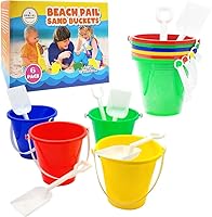 Vista 10 de The Dreidel Company Juego de juego para el día de playa (paquete de 12) cubo de arena de 5.25 pulgadas, caja incluida, cubo y pala de juguete