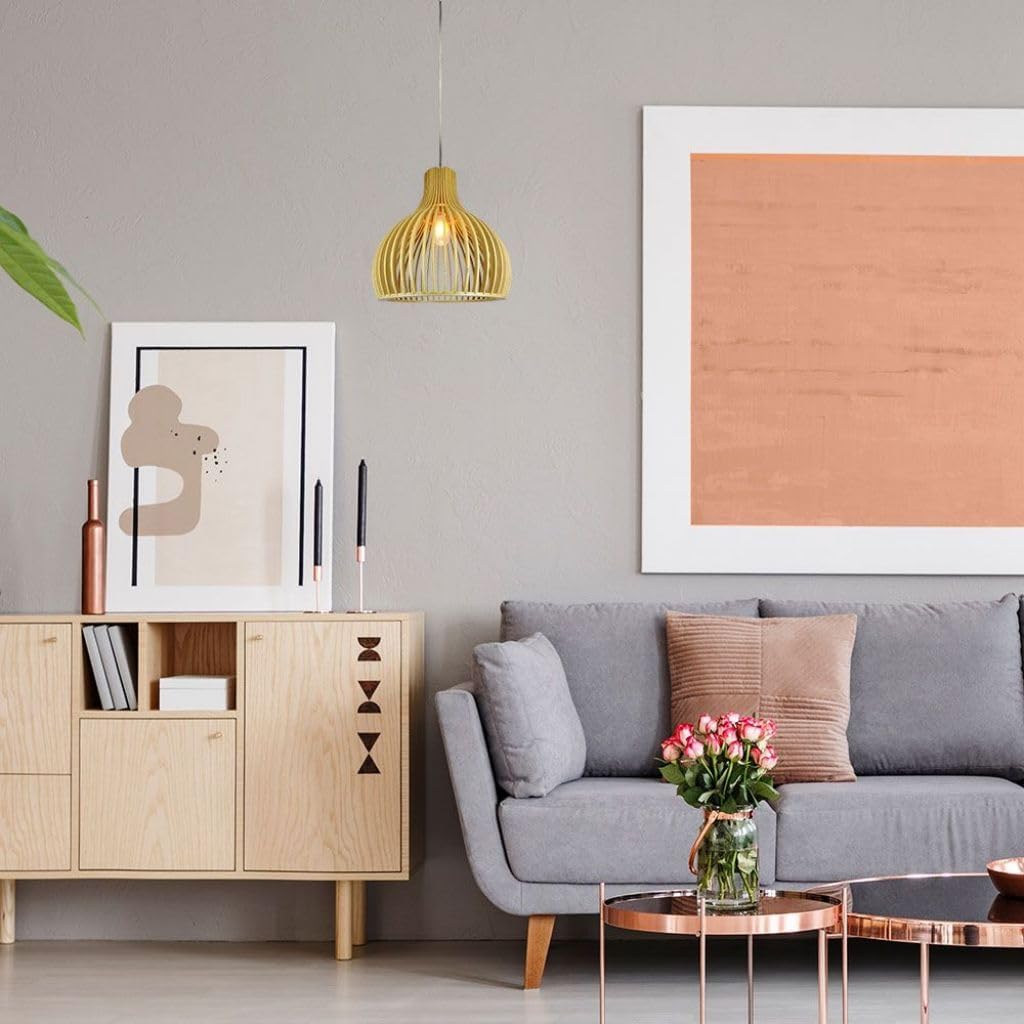 V-TAC VT-3450 Wooden Pendant Lamp installed in a modern living room