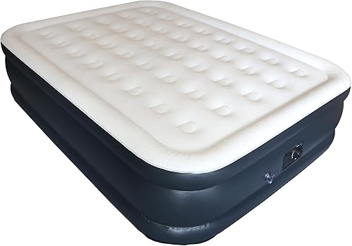 Miniatura 2 de Colchón de aire exclusivo con bomba incorporada, cama inflable doble alta de lujo para el hogar, viajes y campamento, azul marinoblanco, Queen, 18