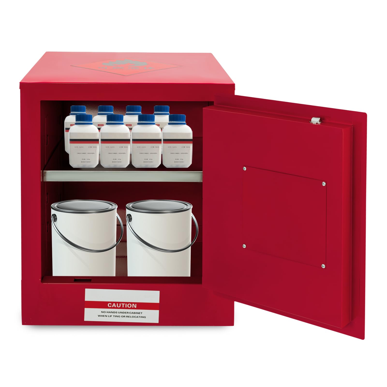 4 Gallons / 1.51L Liquid Safety Cabinet, Flammable Red Hazardous Storage Cabinet, Fire Safety Manual Door Cabine for Commercial Industrial and Home Use