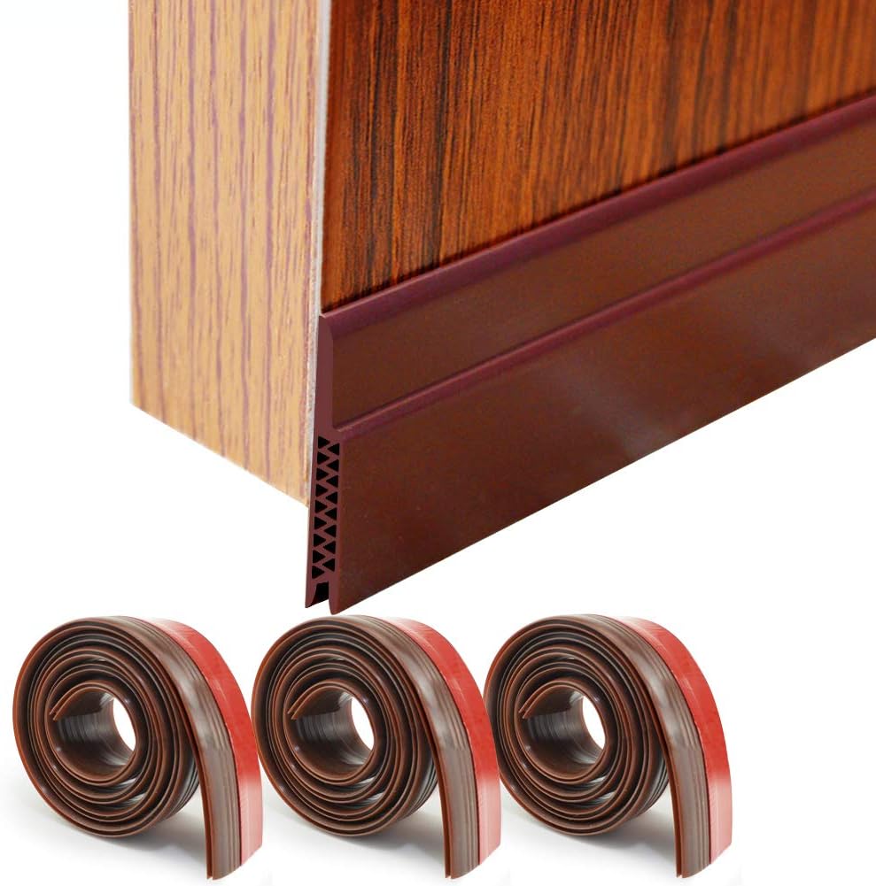 HORLIMER 3 Pack Door Draft Stoppers Brown Under Door Sweep Seal Strip for Interior & Exterior Doors, 1.8" W x 39.3" L Silicone Door Bottom Weather Stripping Draft Blocker
