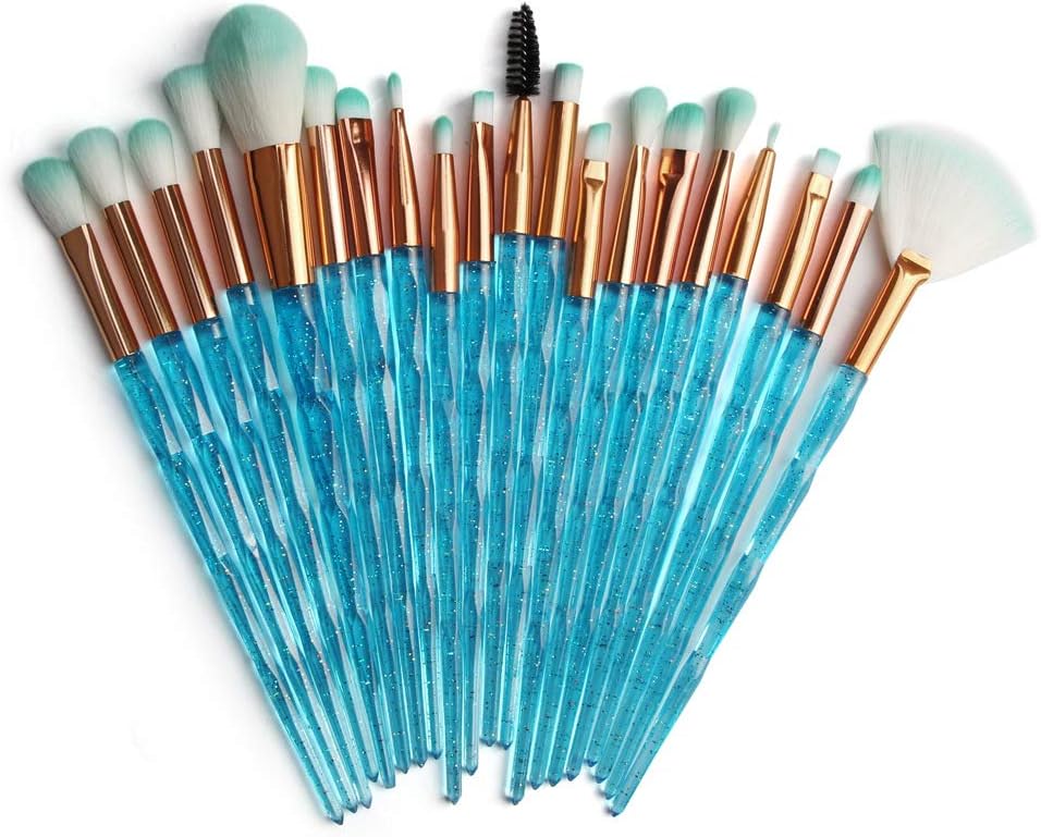 KOLIGHT 20 Pcs Pro Makeup Set Powder Foundation Eyeshadow Eyeliner Lip Cosmetic Brushes (Blue Shiny)