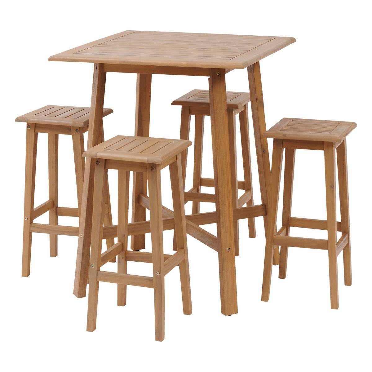 Hespéride - Mesa Alta de jardín Tiwi Beige - 4 plazas - Acacia - Mobiliario de Exterior para terraza, balcón y Patio