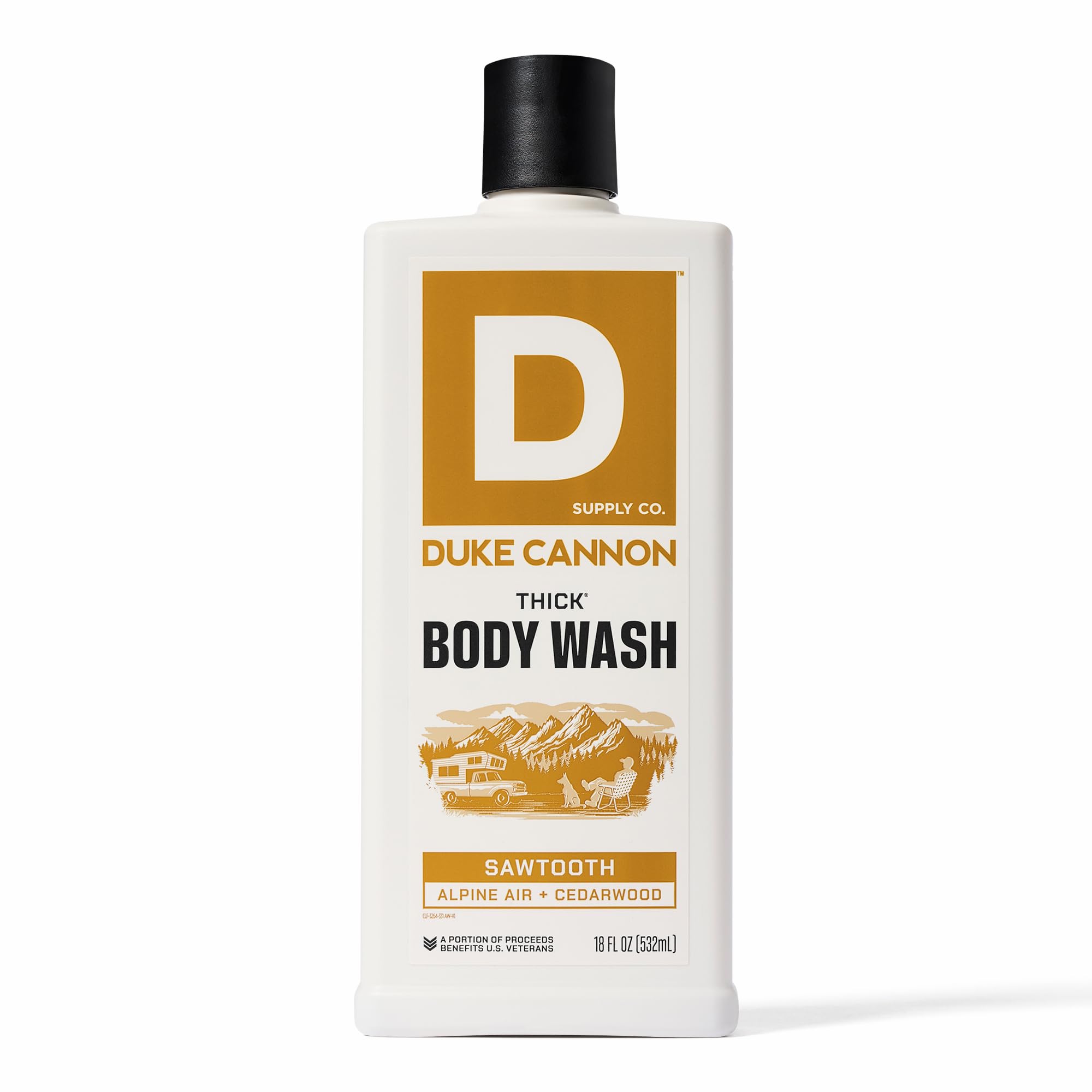 Duke Cannon Supply Co. Mens THICK Body Wash - Free of Sulfate, Paraben, & Phthalates Leaving Skin Soft and Hydrated - High Viscosity Odor Protection - Long Lasting Freshness - Sawtooth (18oz)