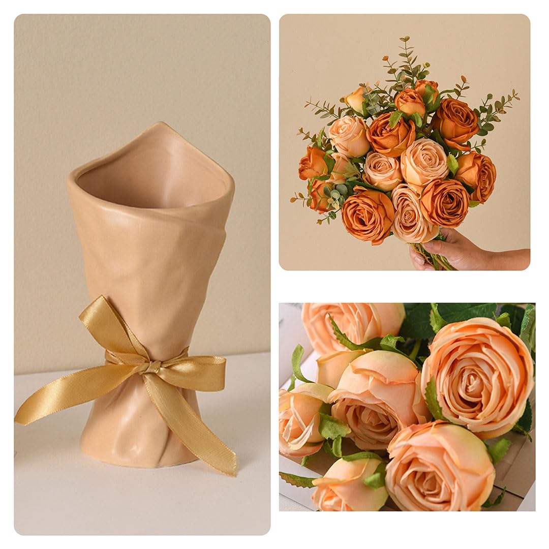 NAWEIDA Artificial Flowers in Vase,Fake Rose Flowers Faux Flower Arrangement for Home Office Decoration Dining Table Centerpiece - Image 3