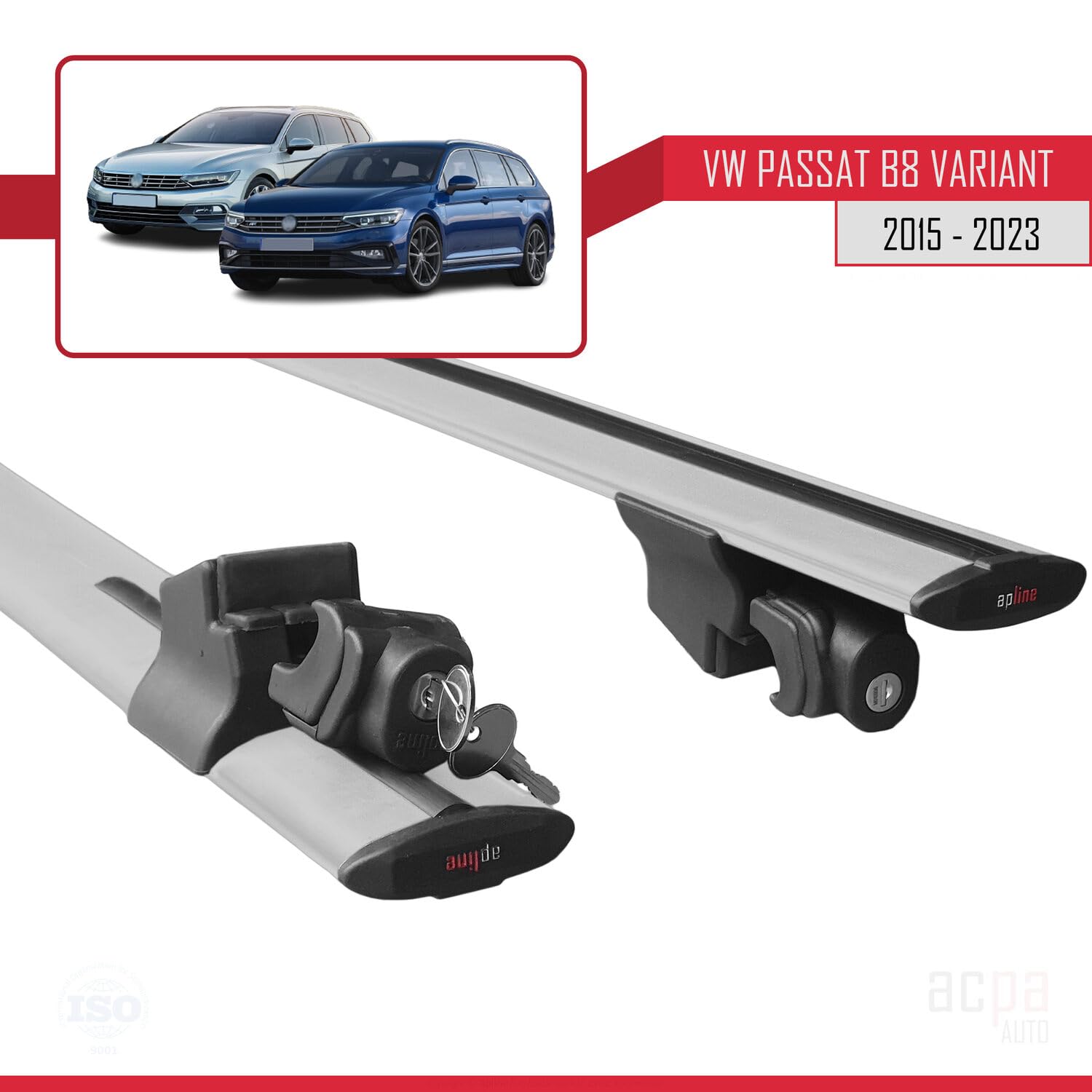 Kompatibel mit VW Passat B8 Variant 2015-2023 Dachträger Hook Gepäckträger Relingträger mit Schlüssel Alu GRAU