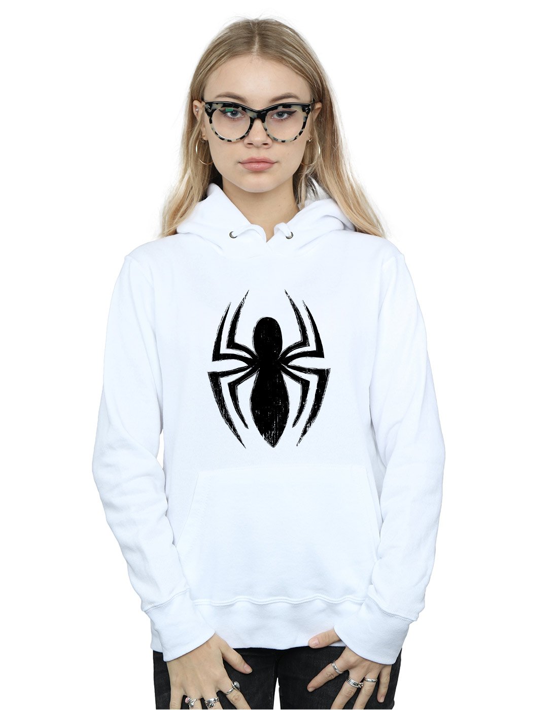 Marvel Women's White Spider-Man Ultimate Spider Logo Hoodie In Small