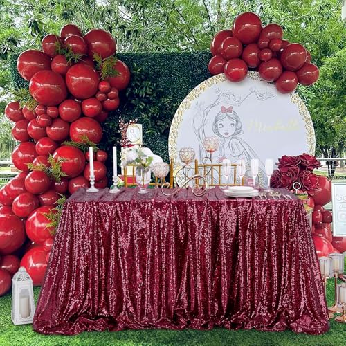 Image of B-COOL Rectangle Sequin Tablecloth Large 90x156 Inch Party Tablecloths Glitter Table Linen for Birthday Wedding Baby Shower Christmas Holiday Banquet Decoration,Burgundy