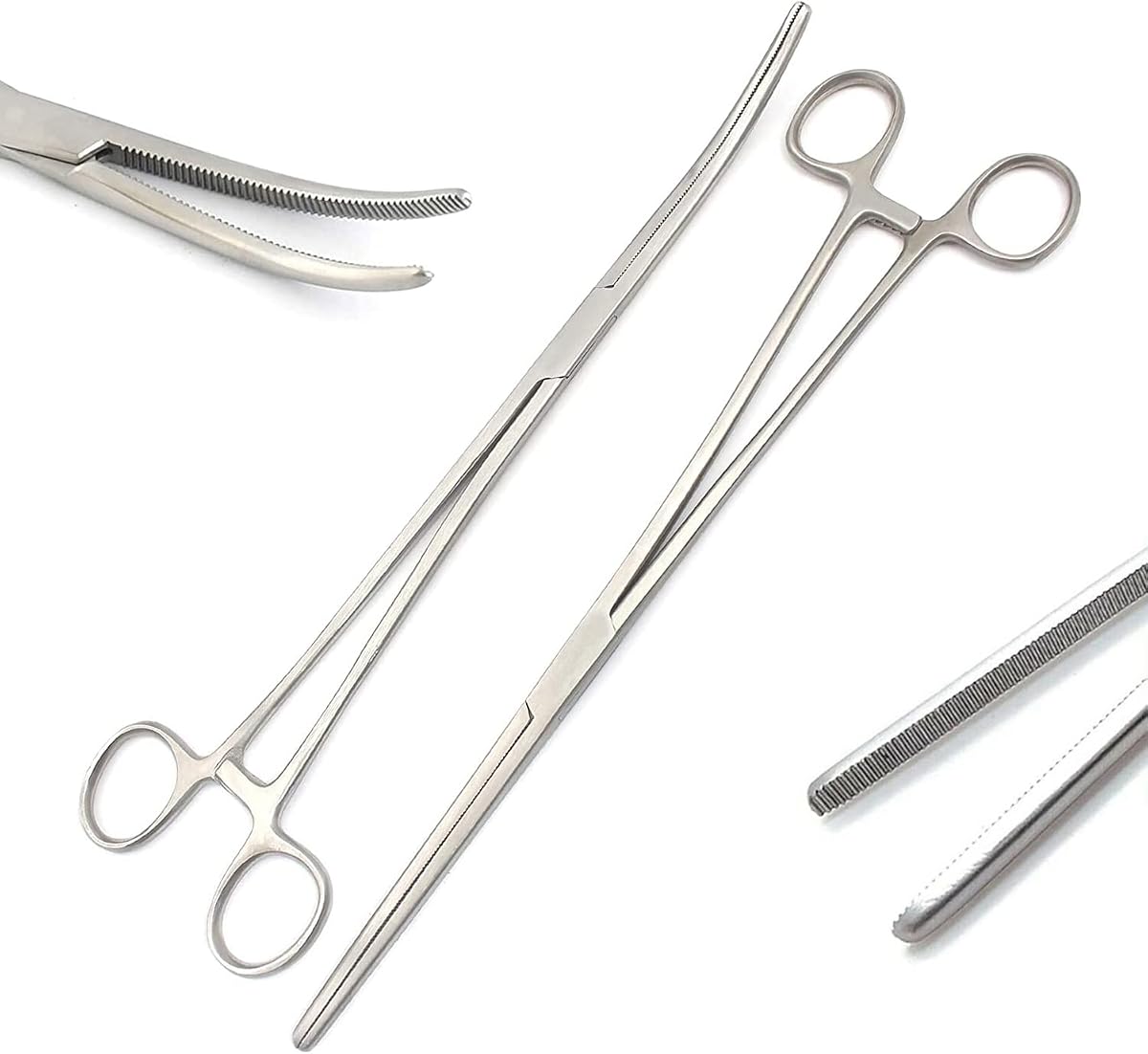 DDP New 2PC Fishing Set 12" Straight + Curved HEMOSTAT Forceps Locking Clamps